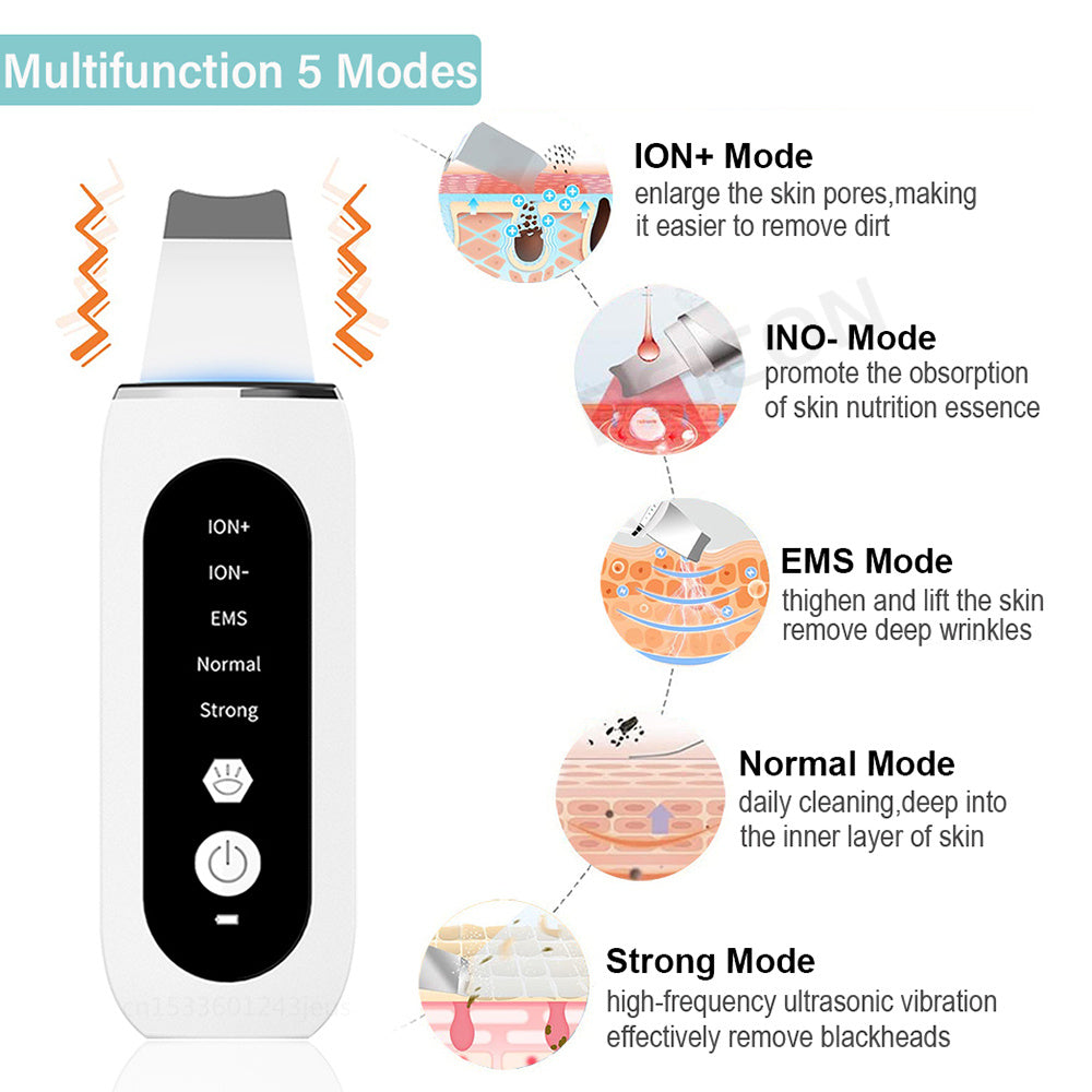 Ultrasonic Skin Scrubber 5 Modes EMS Blackhead - Bionic Mind & BOD